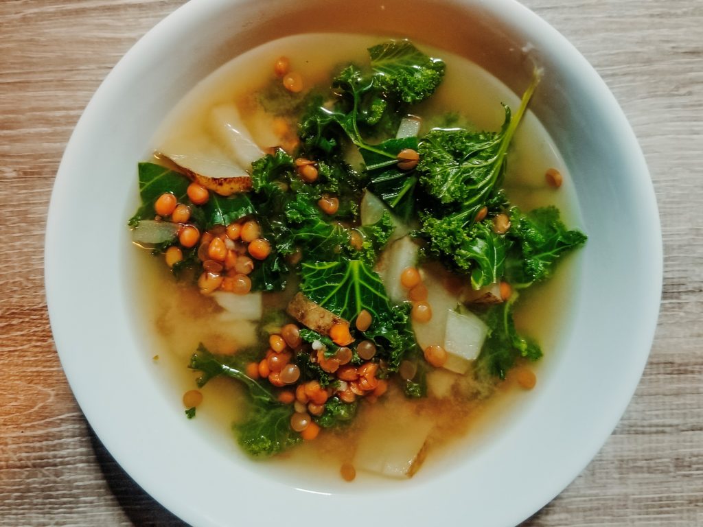 lentil miso soup with kale