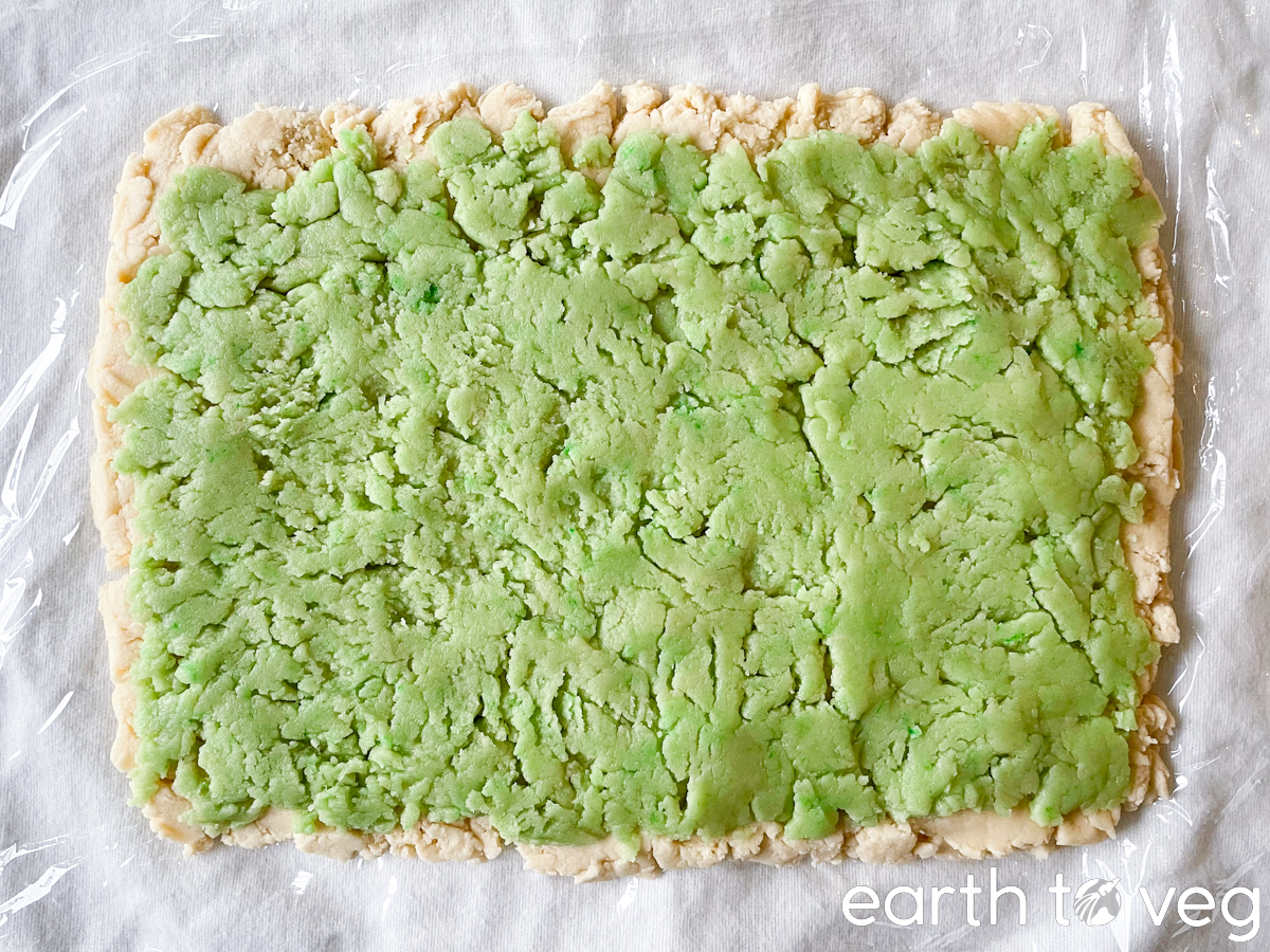 green layer of cookie dough