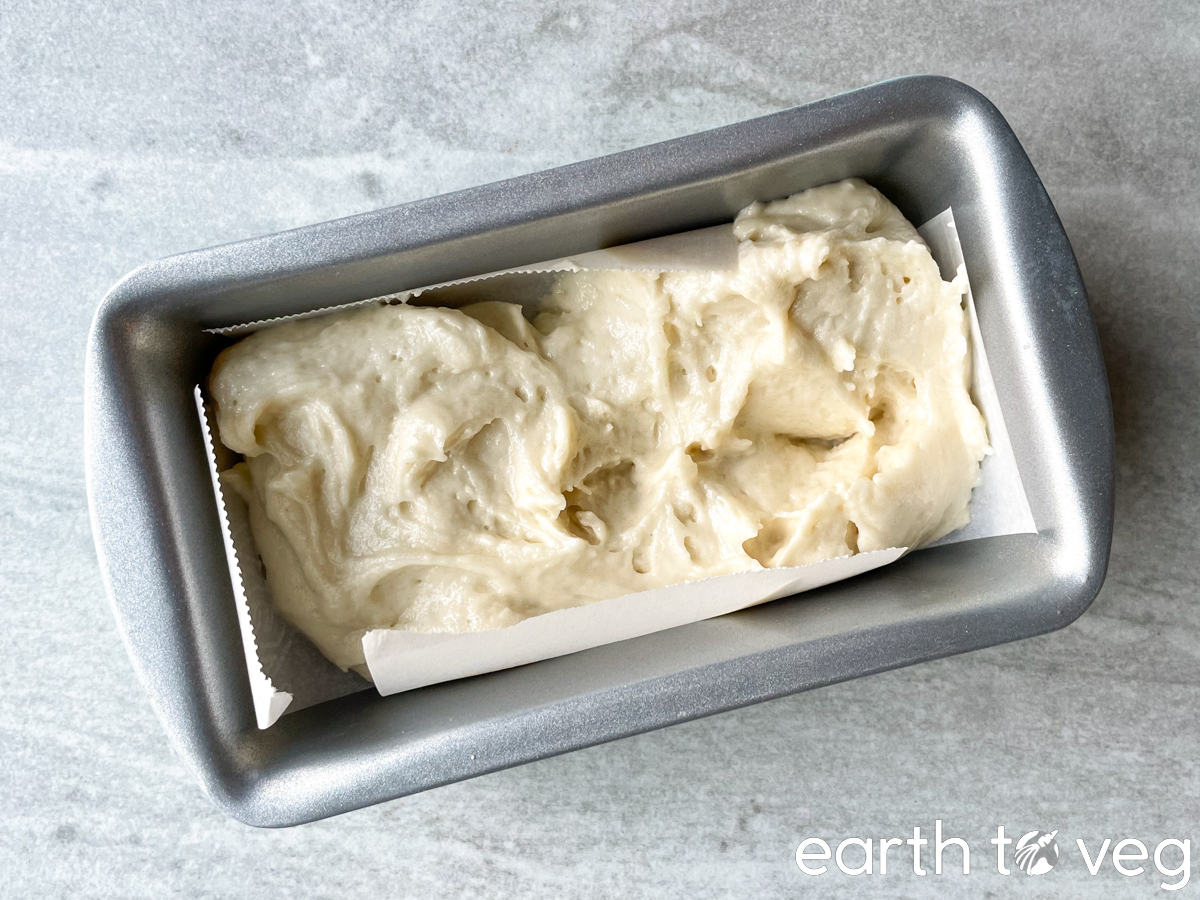 add first layer of batter to a loaf pan