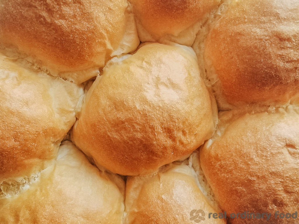 A closeup shot of vegan Japanese milk bread buns.