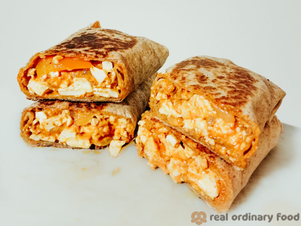 stack of leftover thai red curry burritos