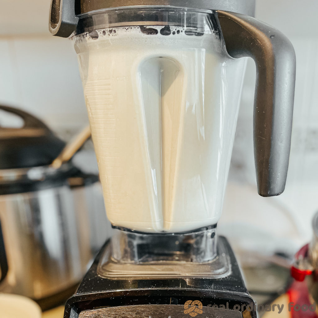 freshly blended soy milk in a vitamix blender.