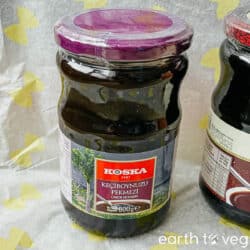 A glass jar of carob molasses (keçiboynuz pekmezi).