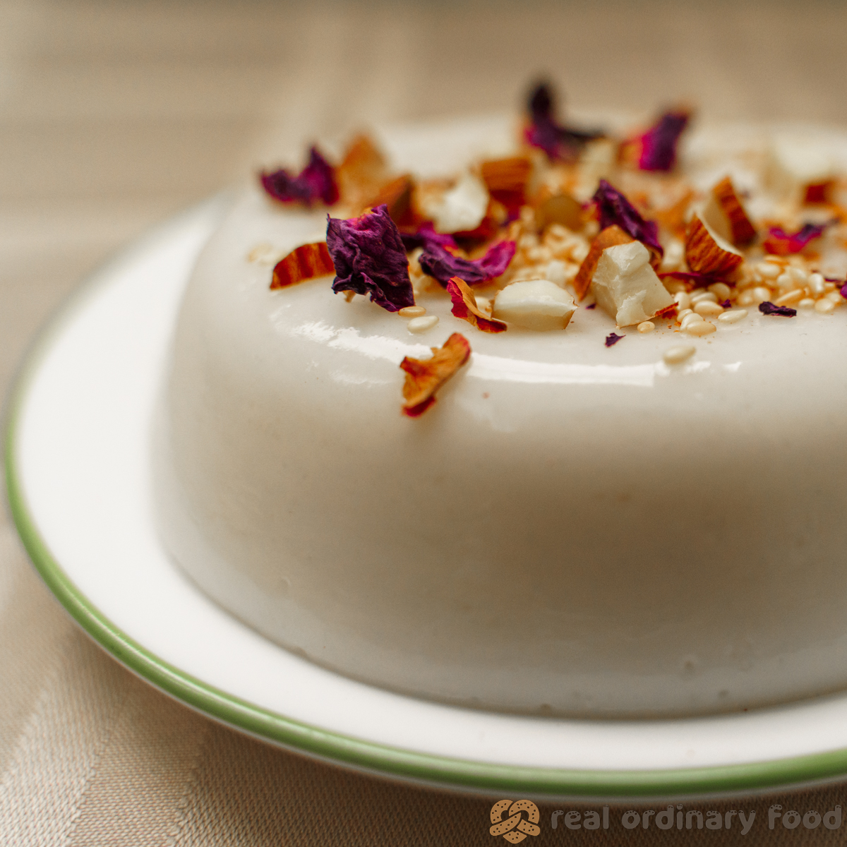muhallebi pudding sprinkled with rose petals and almonds