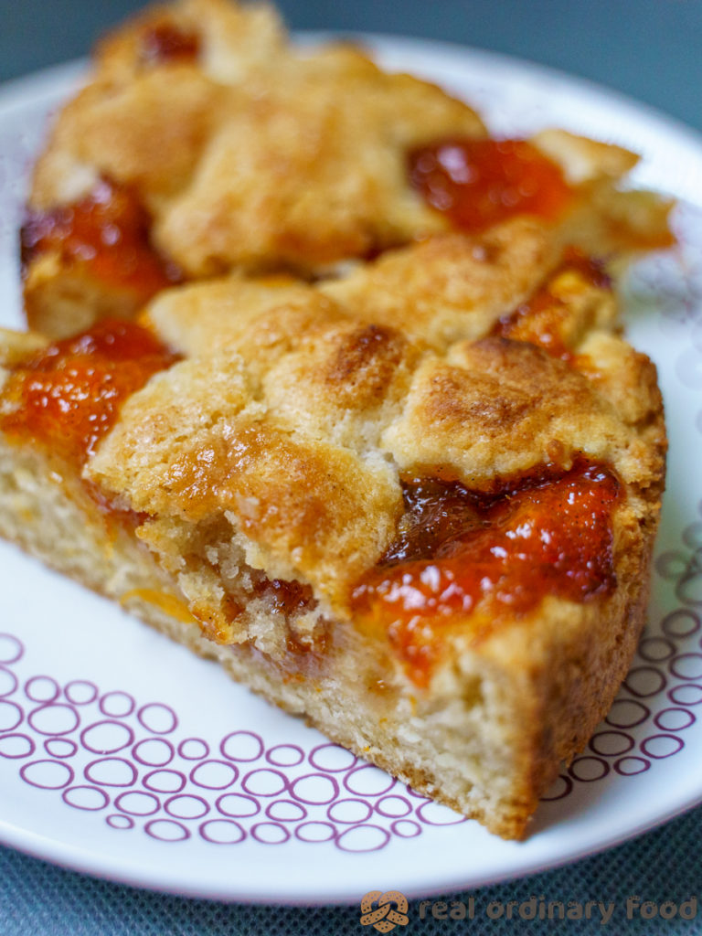 plate with two slices of apricot jam perok cake