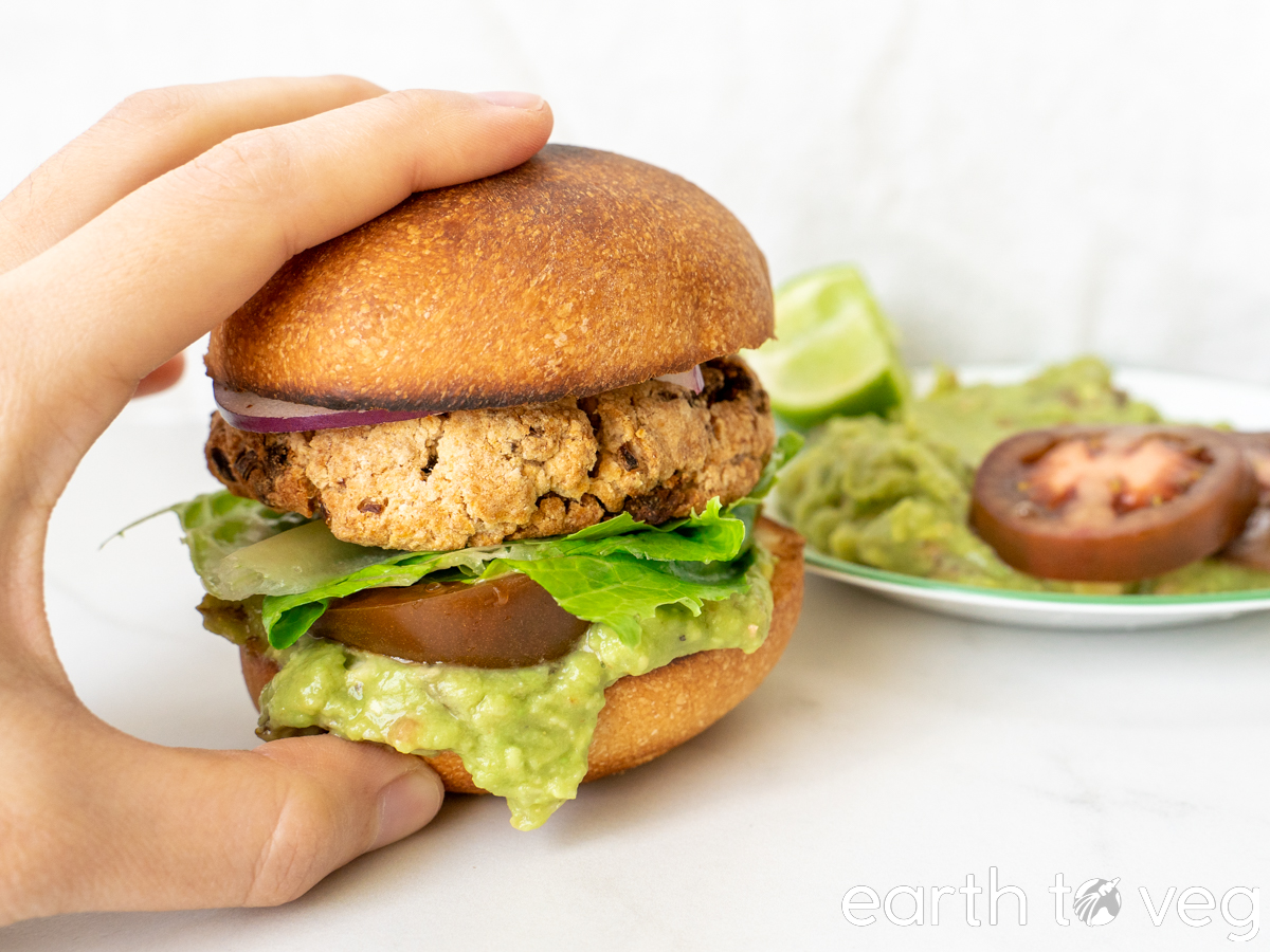 vegan burger with guacamole