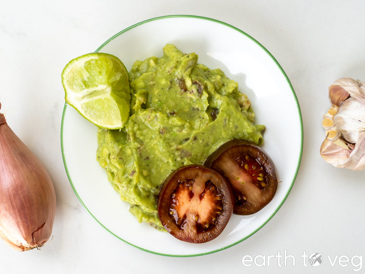 guacamole with shallots, tomatoes, lime, and garlic