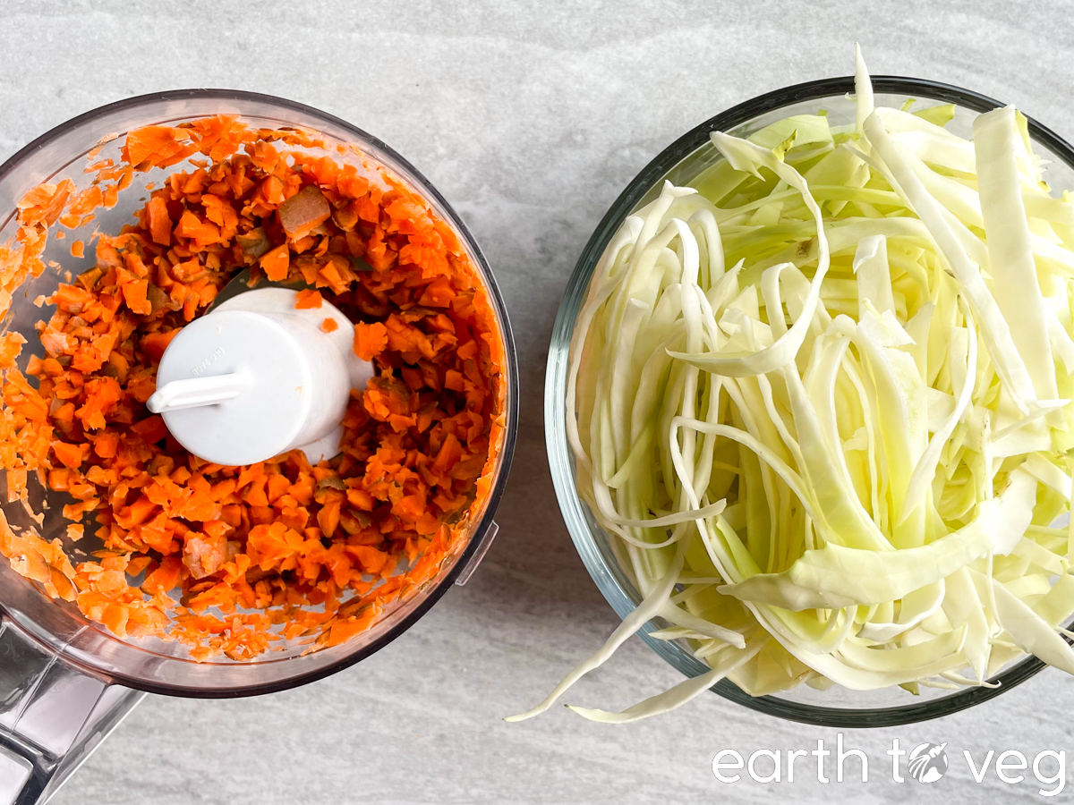 diced carrots and chopped cabbage