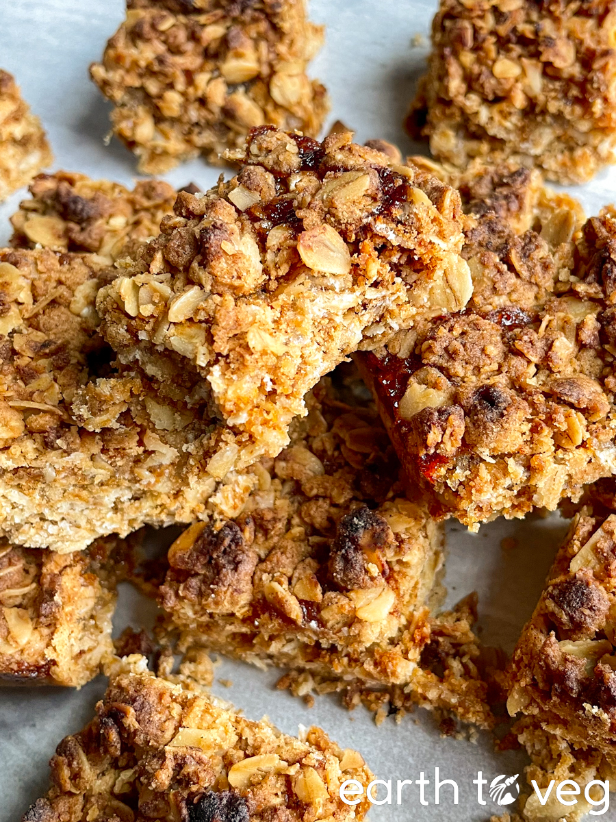 A messy pile of Icelandic rhubarb squares stacked on top of each other.