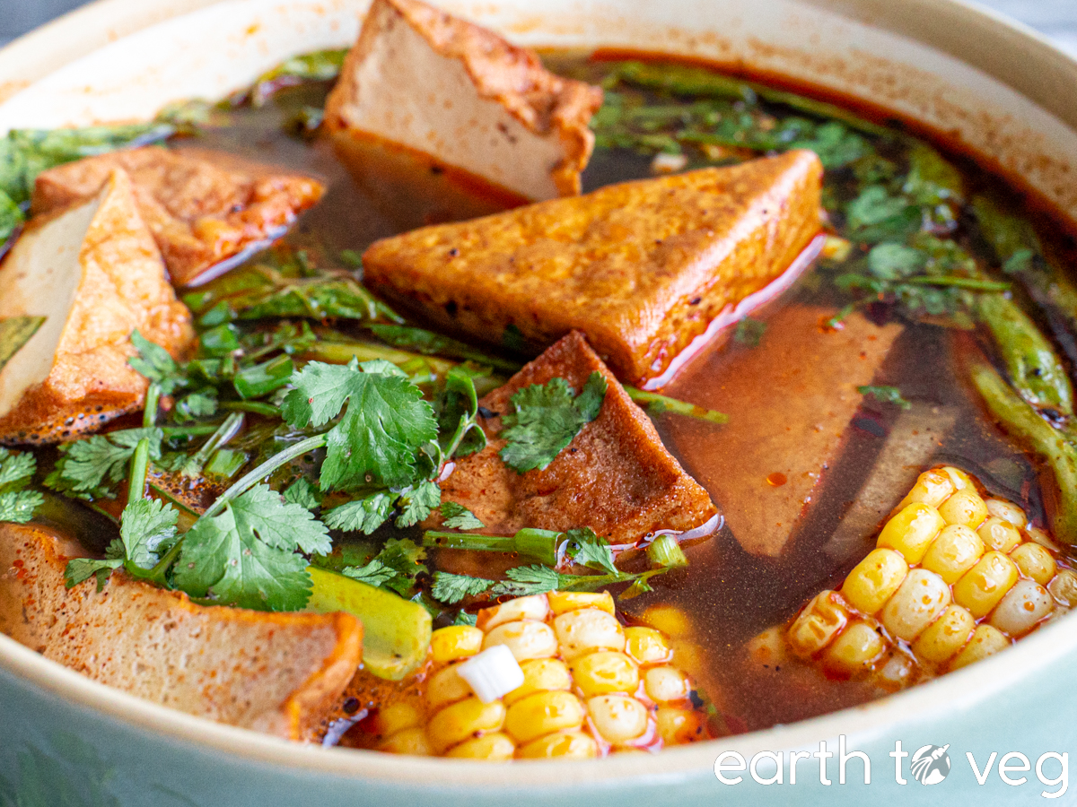 soup pot full of spicy stinky tofu soup