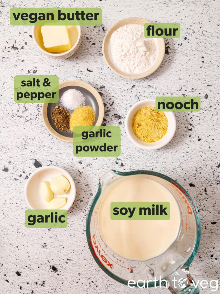 Ingredients for dairy free alfredo sauce.