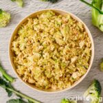Broccoli stalk salad served in a bowl.